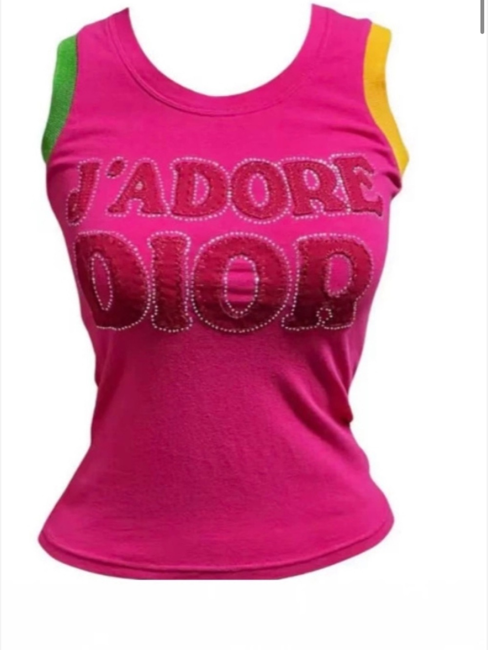 Dior Hot Pink Tank with Green and Yellow Trim